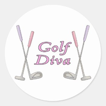 Golf Diva Classic Round Sticker by MishMoshTees at Zazzle