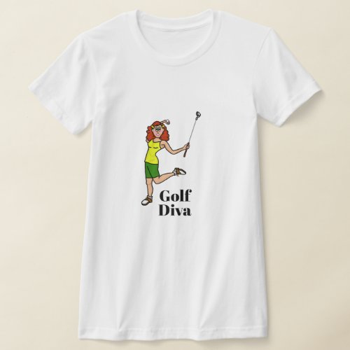 Golf Diva Red Head Auburn Female Golfer T_Shirt