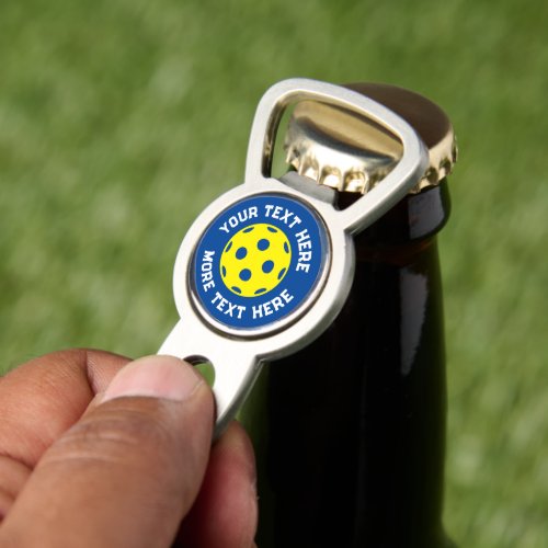 Golf divot tool bottle opener with pickleball logo