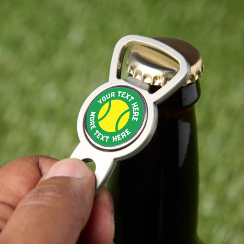 Golf divot tool bottle opener with tennis logo
