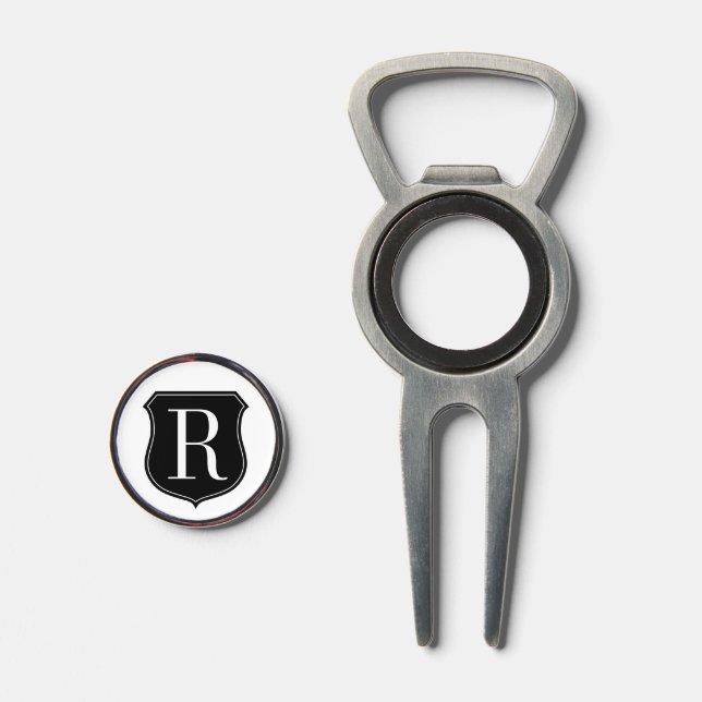 Golf divot tool with classy monogram ball marker (Front (Open))
