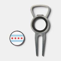 Golf Divot Tool with Flag of Chicago, USA