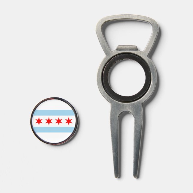 Golf Divot Tool with Flag of Chicago, USA (Front (Open))