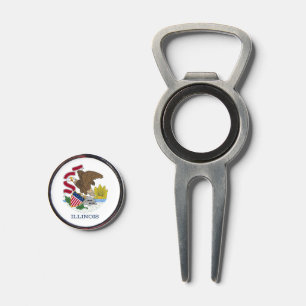 Golf Divot Tool with Flag of Illinois, USA
