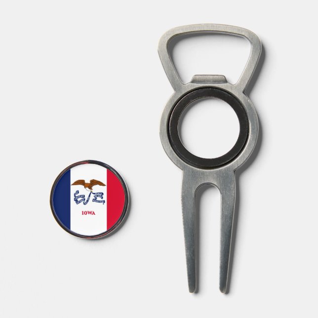 Golf Divot Tool with Flag of Iowa, USA (Front (Open))