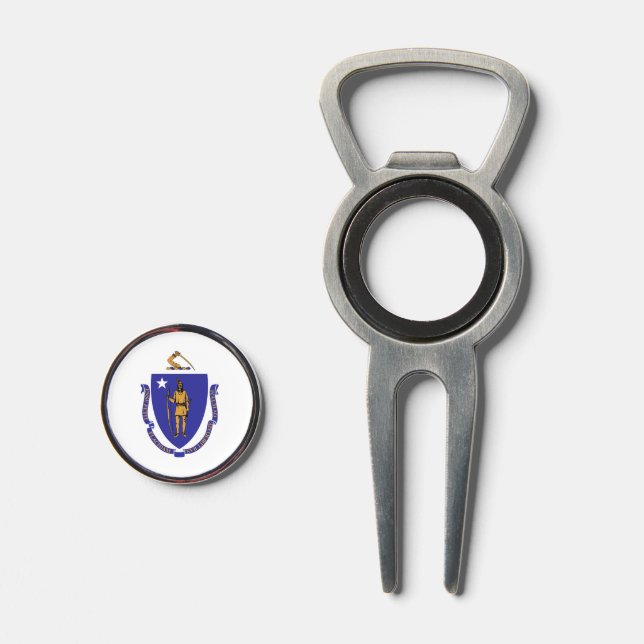 Golf Divot Tool with Flag of Massachusetts, USA (Front (Open))