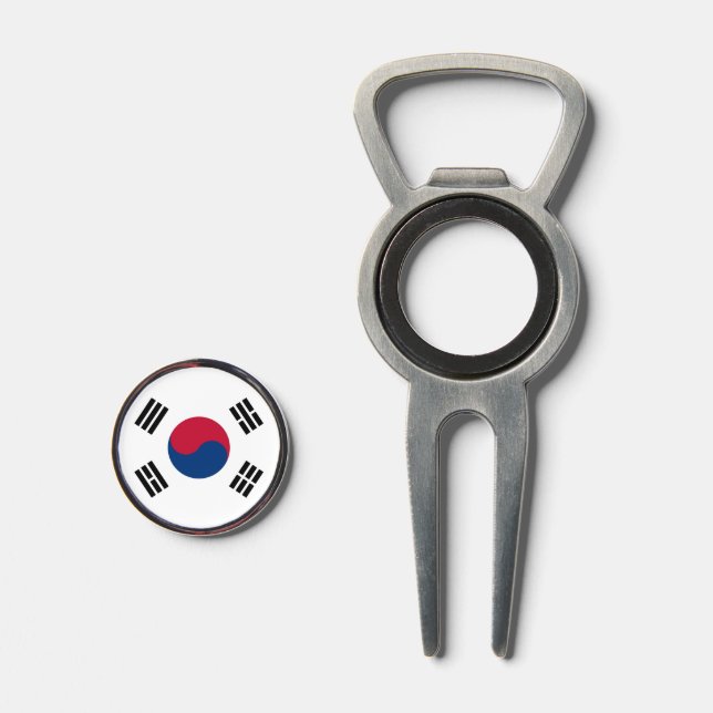 Golf Divot Tool with Flag of South Korea (Front (Open))