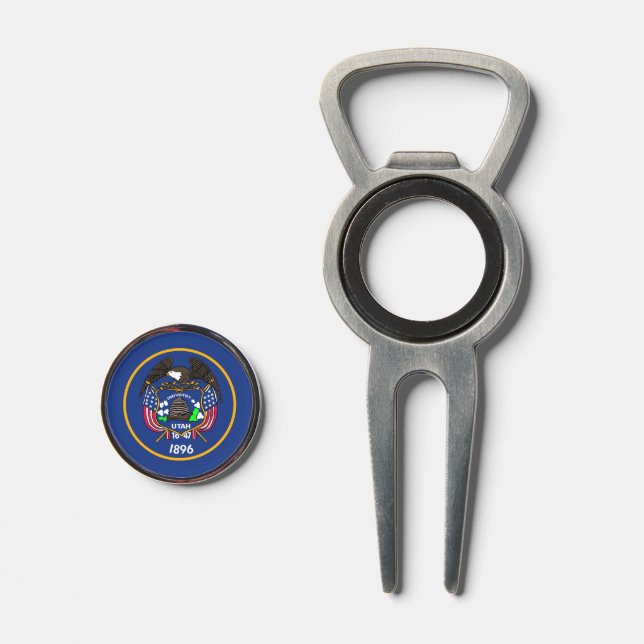 Golf Divot Tool with Flag of Utah, USA (Front (Open))