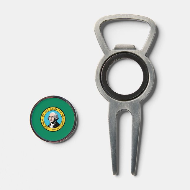 Golf Divot Tool with Flag of Washington State, USA (Front (Open))