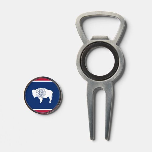 Golf Divot Tool with Flag of Wyoming State USA