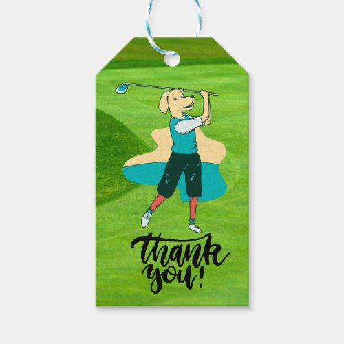 Golf Dog Thank you card on green grass Gift Tags
