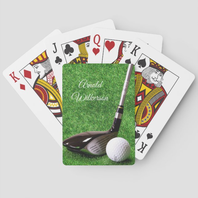 Golf Driver and Ball on Grass personalize Poker Cards (Back)