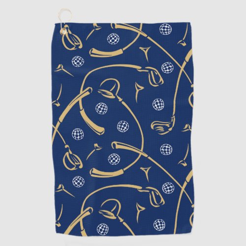 Golf Driving  Pitching  Navy Blue  Gold Golf Towel