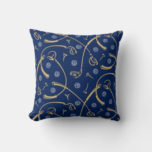 Golf Driving  Pitching  Navy Blue  Gold Throw Pillow