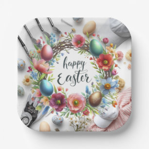 Golf Easter eggs balls and flower and equipment Paper Plates