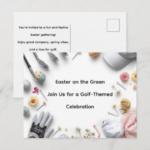 Golf Easter eggs balls and flower Invitation Card
