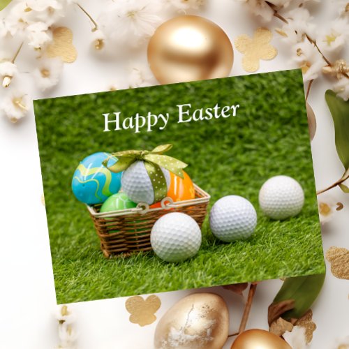 Golf Easter with ball and colorful easter eggs Holiday Postcard