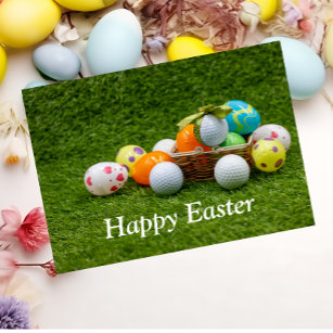Golf Easter with ball and colourful easter eggs Holiday Card