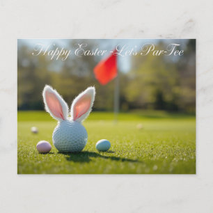 Golf Easter with ball bunny ear on green grass Holiday Postcard