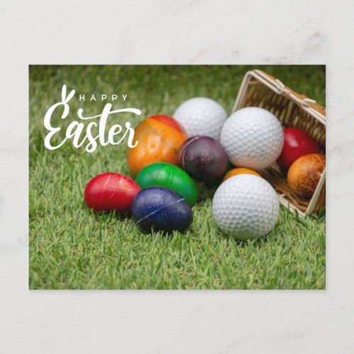 Golf Easter with colorful eggs golf ball  Holiday Postcard