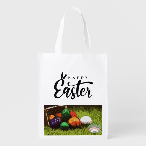 Golf Easter with eggs in basket golf Grocery Bag