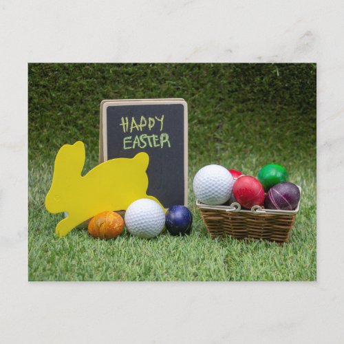 Golf Easter with golf ball and colorful eggs Holiday Postcard