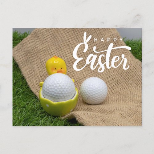 Golf Easter with golf ball and egg for golfer  Holiday Postcard