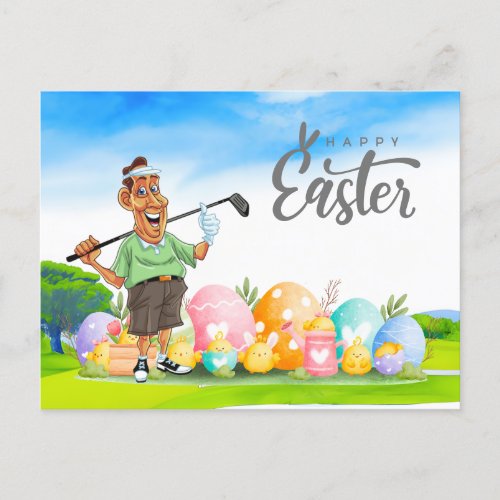 Golf Easter with golf ball and egg for golfer  Holiday Postcard