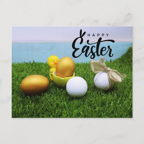 Golf Easter with golf ball and egg for golfer  Holiday Postcard