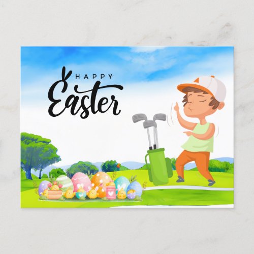 Golf Easter with golf ball and egg for golfer  Holiday Postcard