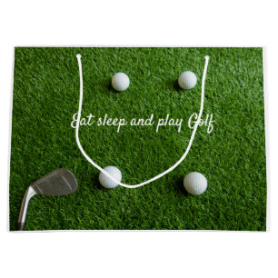 Golf Eat sleep and play with golf balls on green Large Gift Bag
