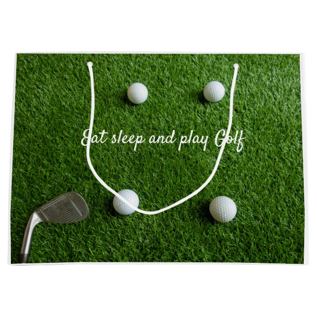 Golf Eat sleep and play with golf balls on green Large Gift Bag (Front)