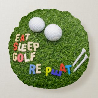 Golf Eat sleep Golf Repeat with golf ball on green Round Pillow