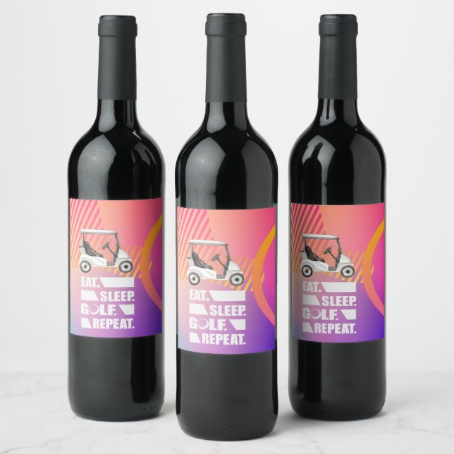 Golf Eat Sleep Golf Repeat with golf cart  Wine Label (Bottles)