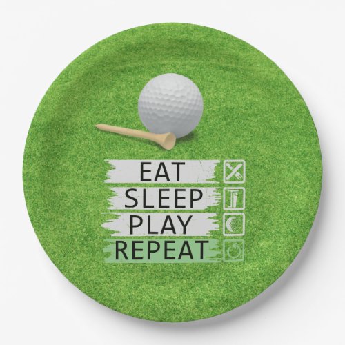Golf  Eat Sleep Play Repeat on green grass Paper P Paper Plates