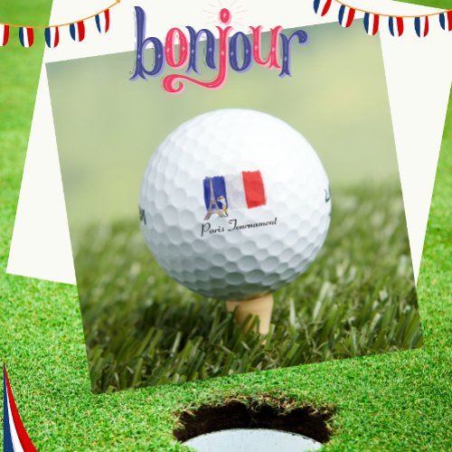 Golf Eiffel tower with French golfer flag France   Golf Balls