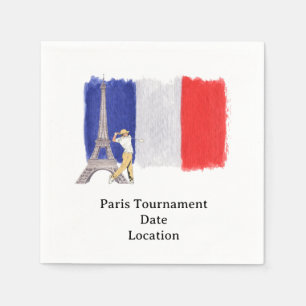 Golf Eiffel tower with French golfer flag France Napkins