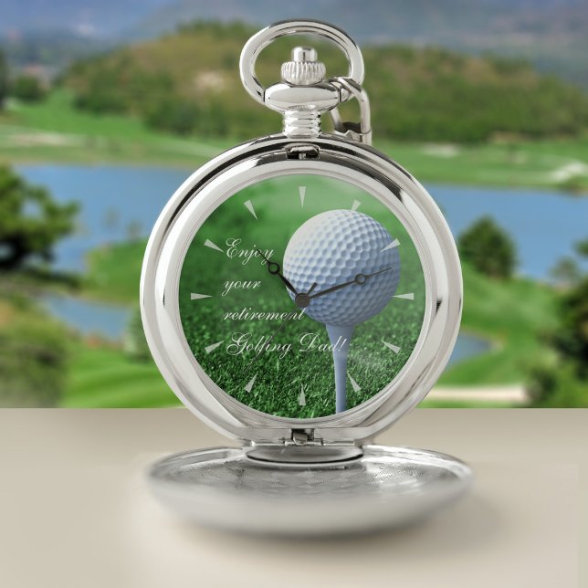 Golf Elegant Golfer Retirement Keepsake Message Pocket Watch (Creator Uploaded)