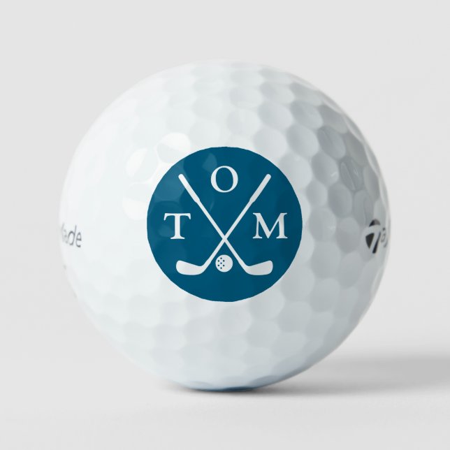 Golf Elegant Modern Blue Monogram Typography Name Balls (Front)