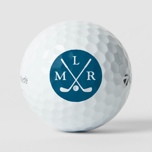 Golf Elegant Modern Monogram Typography blue Balls (Front)
