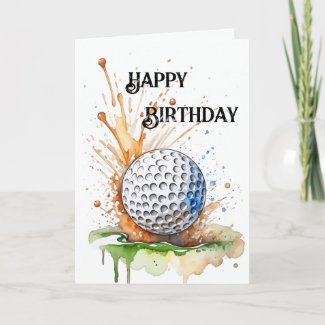 Golf Enthusiasts Watercolor Art Birthday 