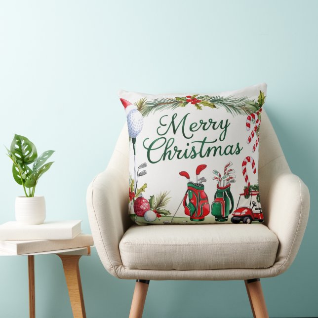 Golf Equipment Christmas themed for Golfer Throw Pillow (Chair)