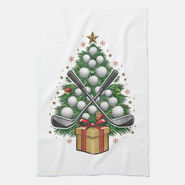Golf Equipment Christmas Tree Christmas Golf Kitchen Towel (Vertical)