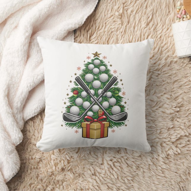 Golf Equipment Christmas Tree Christmas Golf Throw Pillow (Blanket)