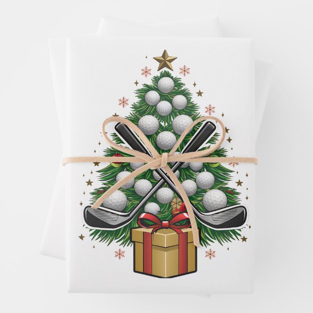 Golf Equipment Christmas Tree Christmas Golf Wrapping Paper Sheets (In situ)