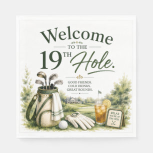 Golf equipment with text on green napkins