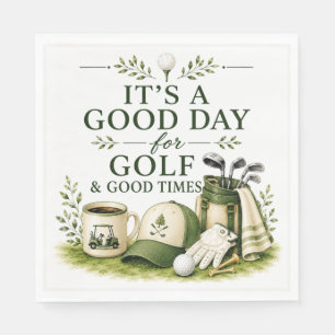 Golf equipment with text on green napkins