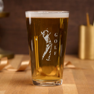 Golf Etched Beer Glass