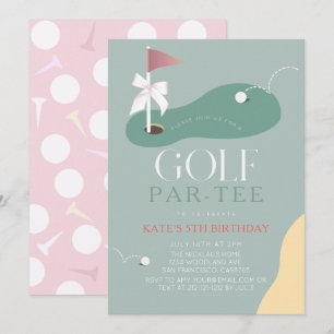 Golf Fairway Pink Flag Bow Girl's Birthday Par-Tee Invitation