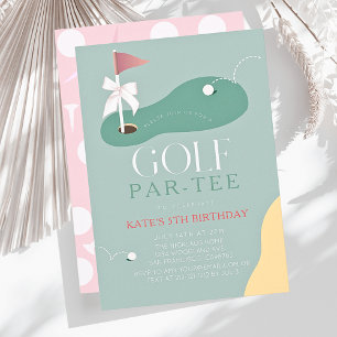 Golf Fairway Pink Flag Bow Girl's Birthday Par-Tee Invitation